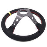 BJ 14771-Racing Steering Wheel suede Leather black iron frame
