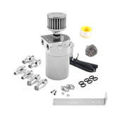 BJ 14977-Oil Catch Can Reservoir Tank with Air Filter Breather Baffled Aluminum Fittings Oil Dipstick Hole Breathable Kettle
