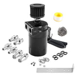 BJ 14977-Oil Catch Can Reservoir Tank with Air Filter Breather Baffled Aluminum Fittings Oil Dipstick Hole Breathable Kettle