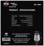 BJ 15992-4664-G&G Universal Clamp-On Air Filter: High Performance, Premium, Washable, Replacement Filter: Flange Diameter: 3,3.5 and 4 In, Filter Height: 6 In, Shape: Round Tapered