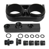 BJ 14960-Aluminum Twin Dual Double 044 Fuel Pump Manifold With Mounting Bracket Black