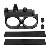 BJ 14960-Aluminum Twin Dual Double 044 Fuel Pump Manifold With Mounting Bracket Black