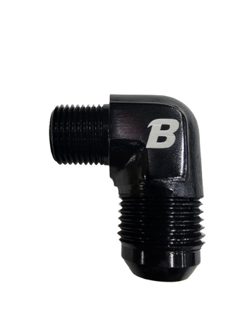 BJ 15712-BOOST 10AN Male to 3/8" NPT 90 Degree Fitting Adapter Aluminum Black Colo