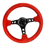 BJ 14771-STEERING WHEEL ,RED WRAP,HOLE SPOKE ,DEEPTH 55MM,MOMO STYLE