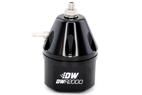 BJ 390037-DWR2000 adjustable fuel pressure regulator, anodized black. Dual -10AN inlet and -8AN outlet. Universal fitment