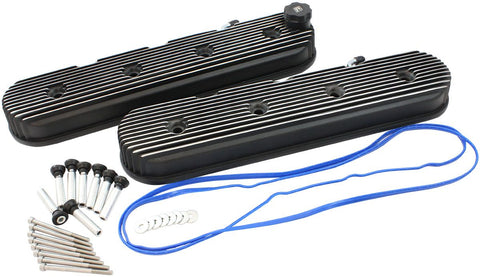 BJ 15969-GM LS Retro Finned Valve Cover Set, Black Finish
