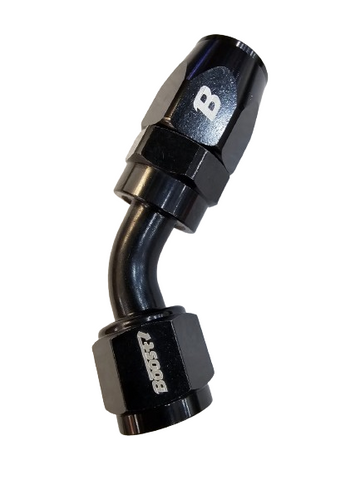 BJ 14573-BOOST 8AN Hose End Fitting 45 Degree Swivel for Braided Fuel Hose, Black