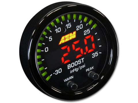 AEM’s 30-0306 X-Series -30in/Hg~35PSI / -1~2.5BAR Digital Boost Display gauge
