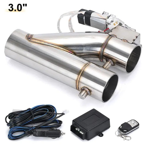 BJ 14248-Universal 3" Double Valve Electric Exhaust Cut Out Valve Exhaust Pipe Muffler Kit with Wireless Remote Control