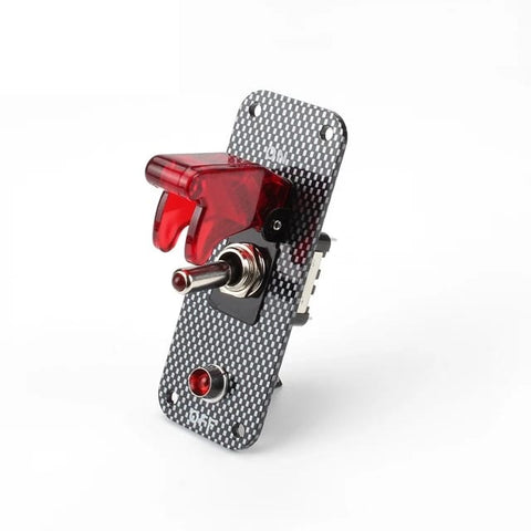 BJ 43012-Carbon Fiber Racing Car 12V Ignition Switch Panel Rally Engine Start Red LED Toggle Switch with Cover and Indicator Light