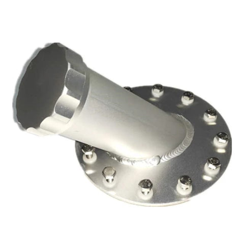 BJ 14958-Aluminum Billet 45 Degree Fuel Cell Fast Filler Neck With Mounting Hole 12 Bolt Flange