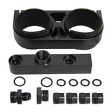 BJ 14960-Aluminum Twin Dual Double 044 Fuel Pump Manifold With Mounting Bracket Black